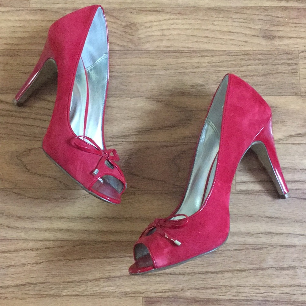 Alfani Red Suede Peep Toe Pumps